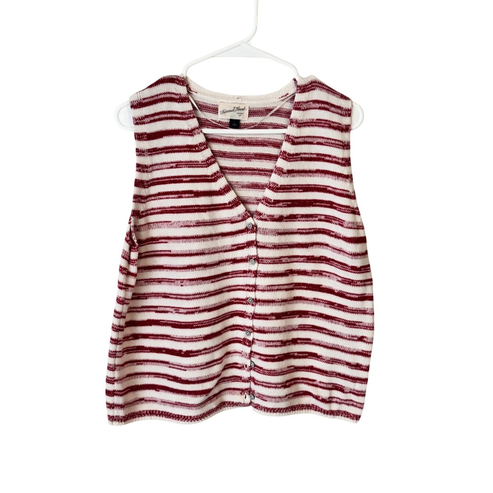 Universal Thread Women Red Cream Striped V-Neck Button Front Knit Sweater Vest L